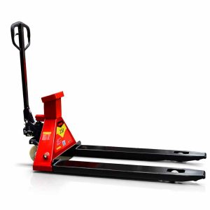 Patín hidráulico transpaleta con ruedas de poliuretano sistema tándem con báscula (2 ton)